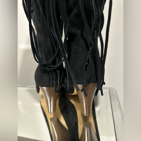 NWOT black suede-like slouchy heeled boots with tassels size 8.5 - Picture 3 of 5